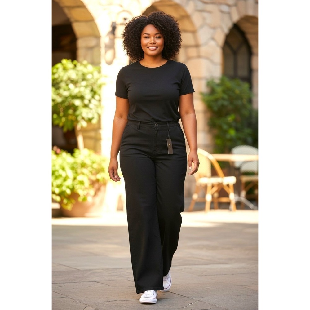 (I-248) La Joie Wide Leg Black Pants Women's Size 12 Stretch Casual New QVC